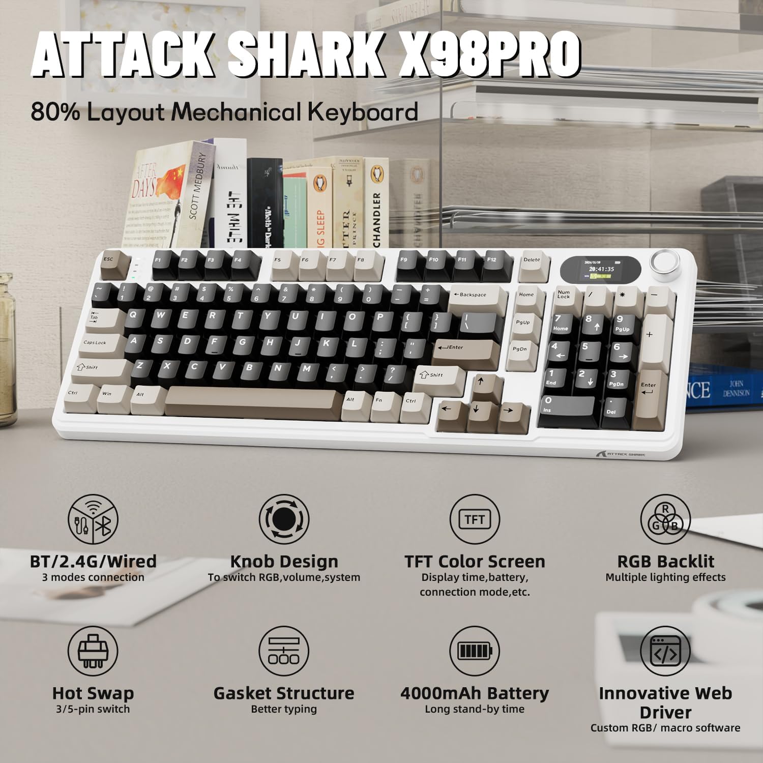 Keyboard Gaming Mac - ATTACK SHARK X98Pro Teclado Mecânico Sem