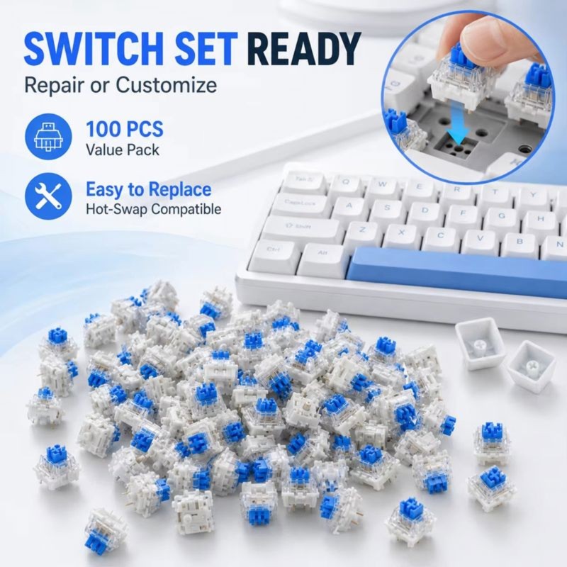 Gaming Keyboard Blue Switches - DT21 100 Peças de Interruptores Mecânicos