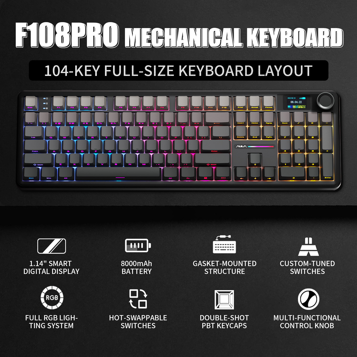 Keyboard Gaming Mac - Teclado Mecânico AULA F108 PRO Personalizado