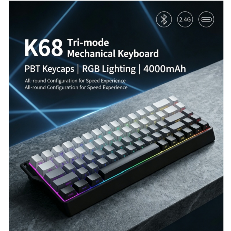 Teclado Mecânico Sem Fio K68 R - Gaming Keyboard Blue Switches avaliação e preço