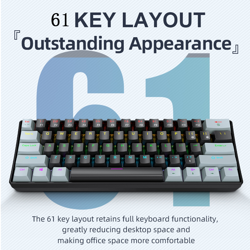 Teclado Mecânico Gamer K61 com - Gaming Keyboard Blue Switches avaliação e preço
